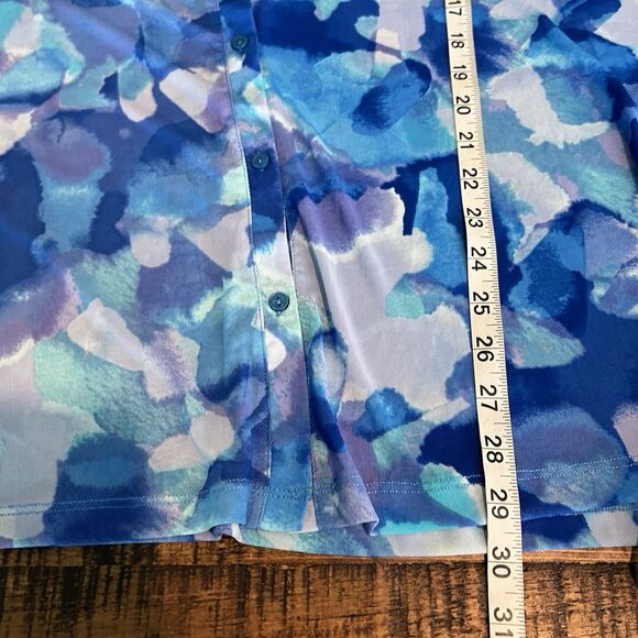 LOGO Layers Lori Goldstein Watercolor Printed Mesh Cardigan Women's 4X Blue Sea - Picture 8 of 8